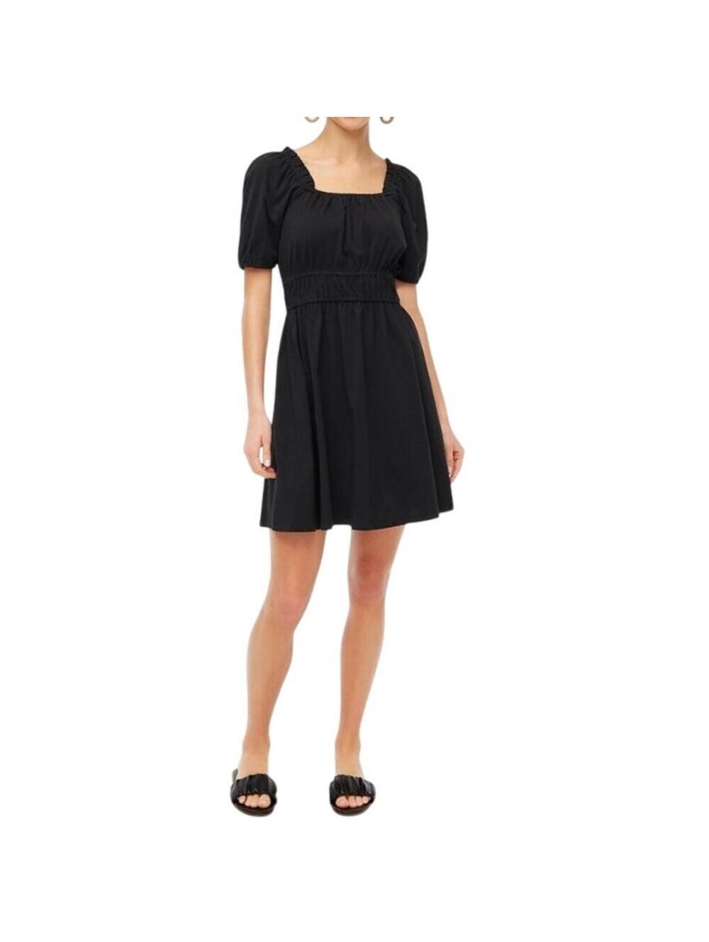 NWT JCrew Black Large Mini dress Square neck Stretch 100Cotton Classic